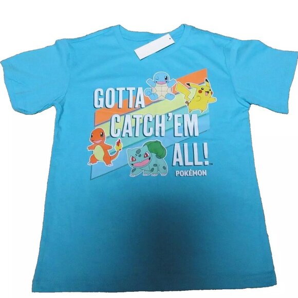 Girls Pokemon Catch Em All S/S Blue T Shirt Size Small (6/6X) New With Tag - Picture 2 of 4